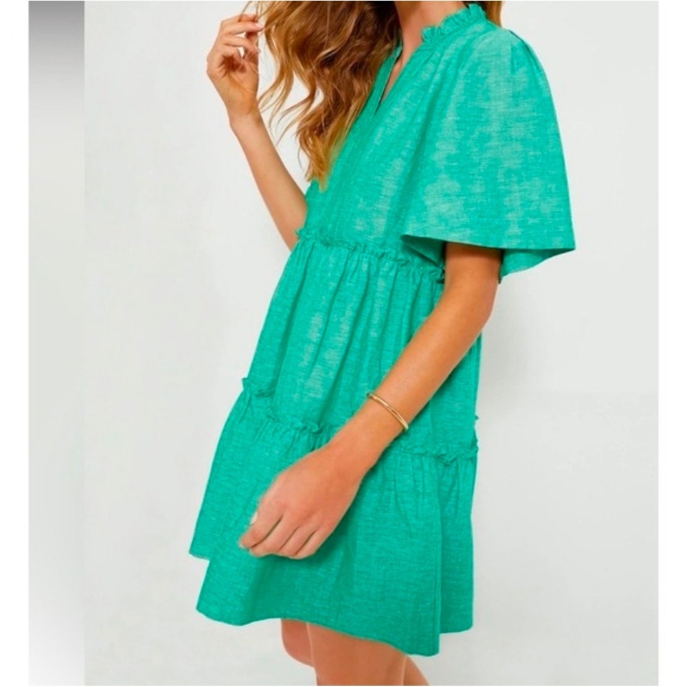 Tuckernuck Green Royal Shirt Dress Tiered Linen Cotton Ruffle Mini XXL Y24483T